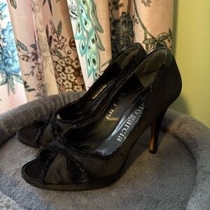 Pedro Garcia Black Open-Toe Satin Heels 37.5